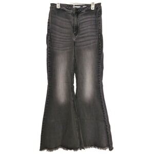 KanCan Y2K Ultra High Rise Extreme Flare Black Distressed Denim Jeans SZ 28